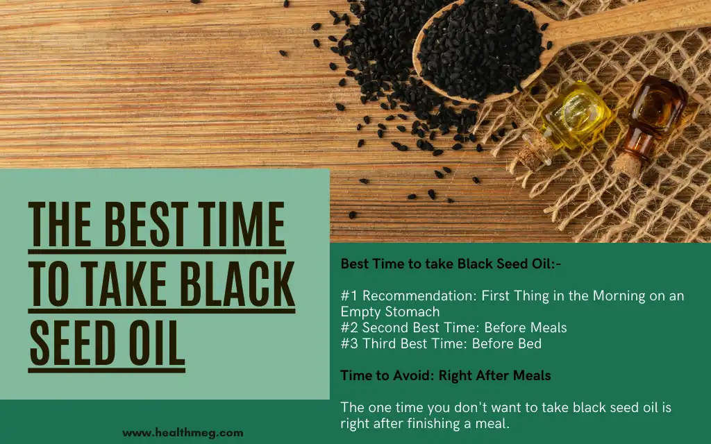 Infographic image showing best time to take black seed oil